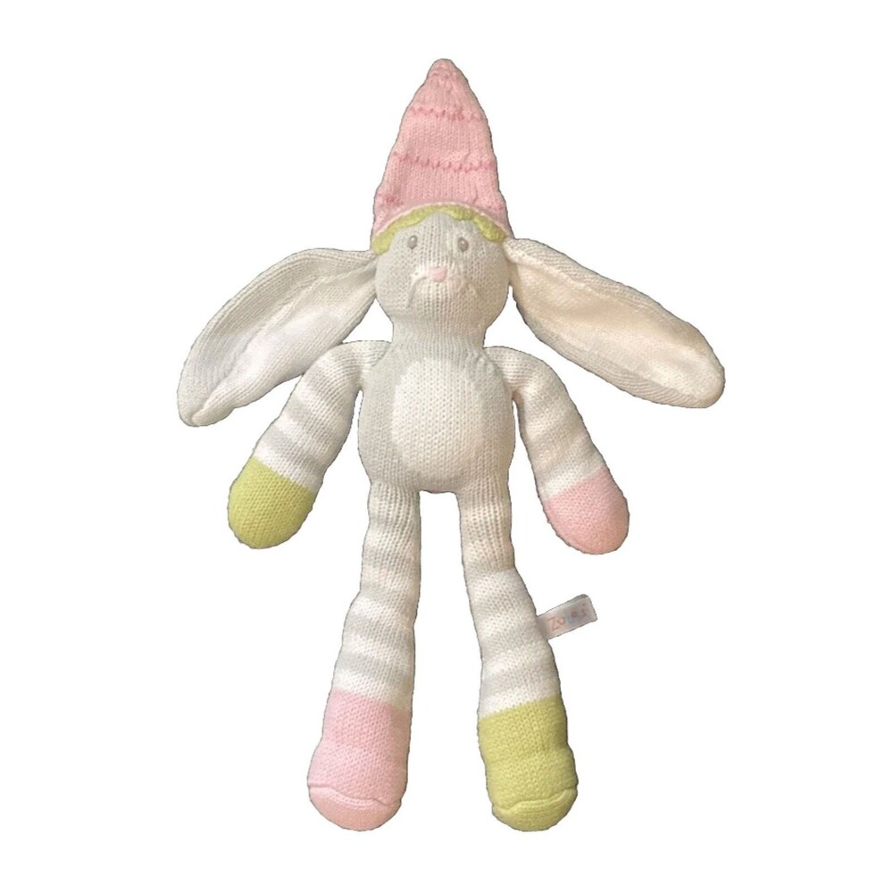 Zubels Knit Bunny Rabbit Striped Pink Hat 17 Inches Plush Floppy
